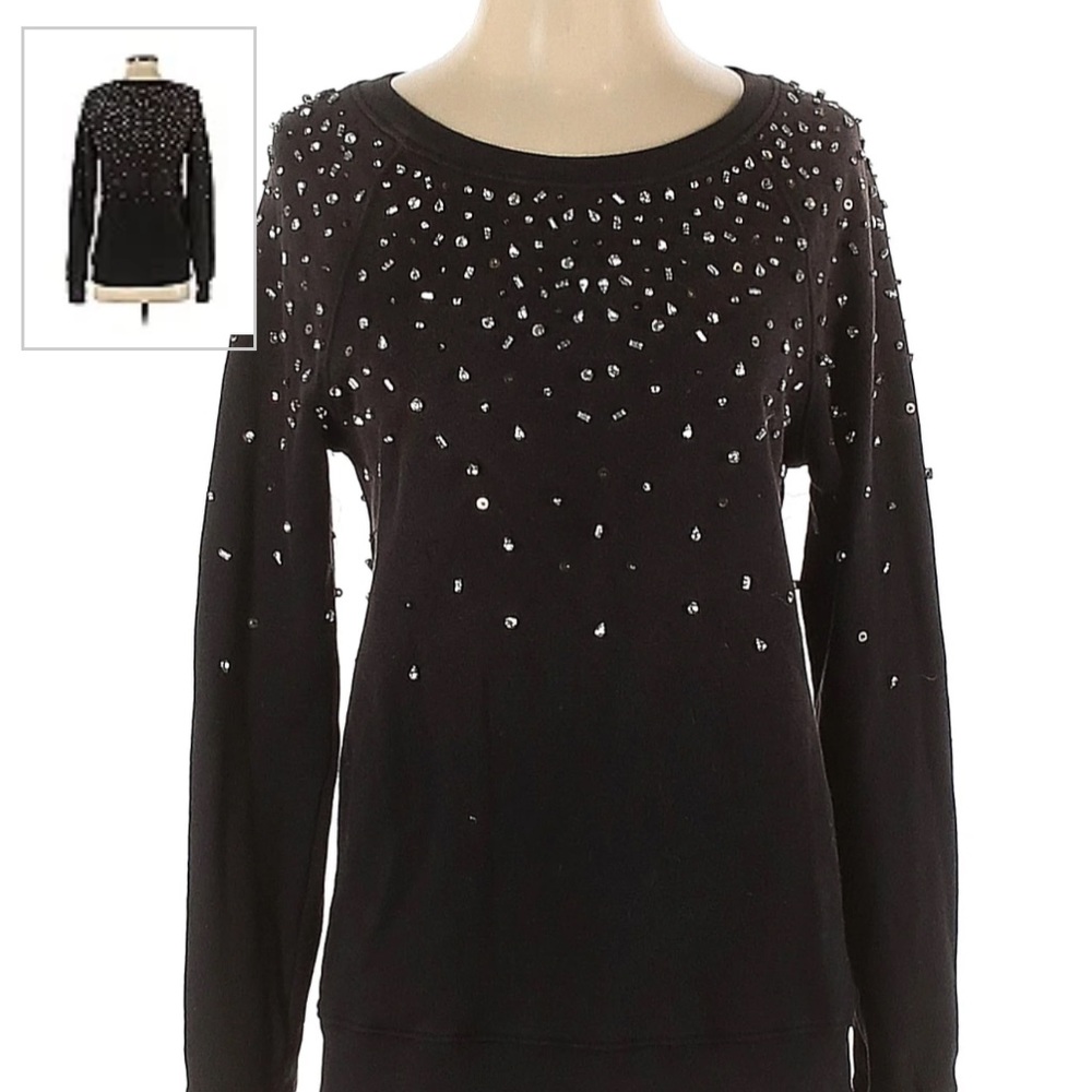 Pam & Gela Rhinestone Embellished Sweatshirt with thumb holes M Black